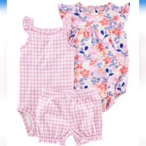 Carter's Girl's Angel-Sleeve 3-Piece Bodysuit Set Pink Floral Size NB NWT